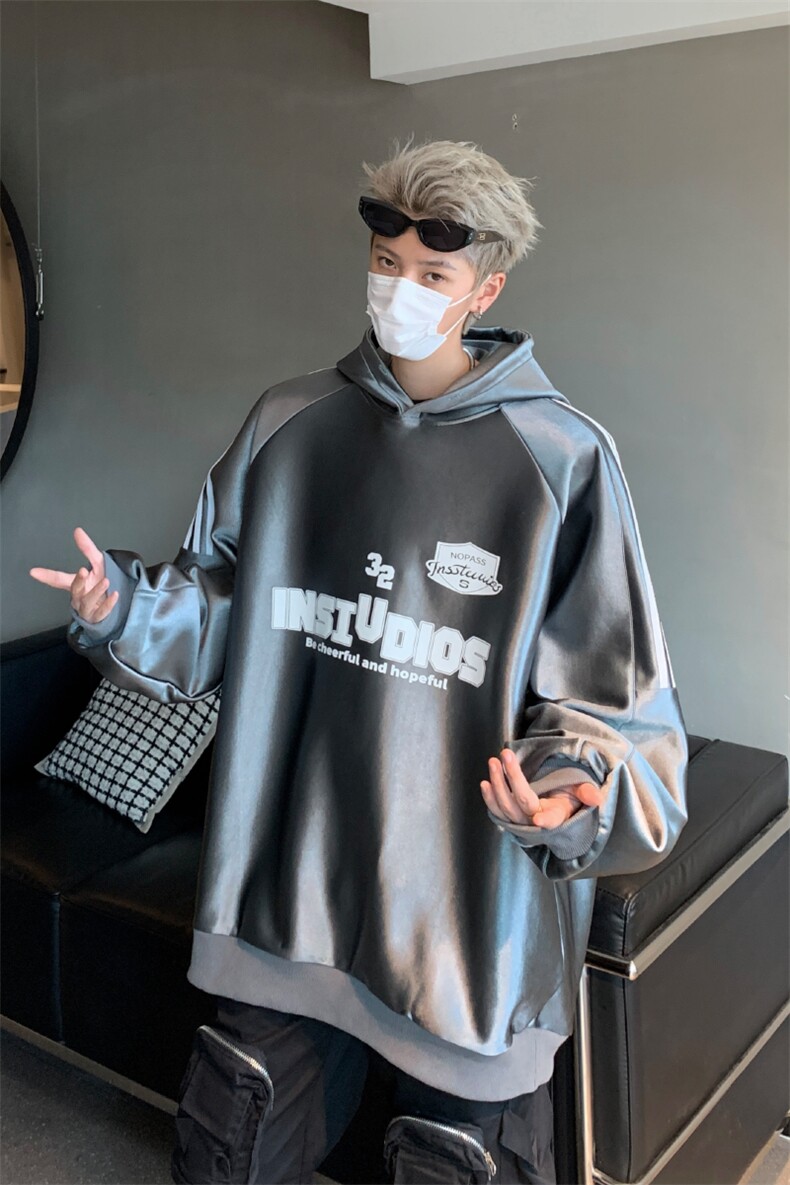 条纹亮面卫衣男美式高街重磅外套春秋连帽衫XZ514-2-24223-P78,女装短外套,星座514-2(原B239)