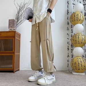 新中式盘扣亚麻冰丝裤男夏季风汉服唐装宽松束脚长裤子 KM538图片