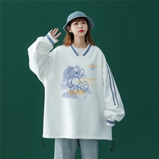 中性风2023秋季新款设计感小熊印花V领港风情侣卫衣B10p55--控68，男装卫衣，A247A