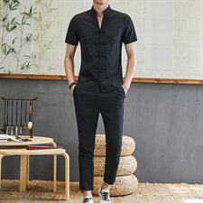 中国风亚麻套装男潮流潮牌短袖t恤佛系棉麻唐装2021夏季TZ027-P50，男装T恤，星座509