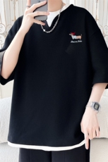 2025夏季新款旋律风车大码华夫格假两件T恤M-5XHT25335-特P25，男装T恤，电商A022