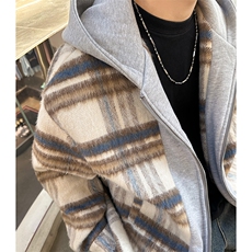 经典格子拼色男士毛呢连帽夹克外套A071-5010-P115，男装夹克，电商A071