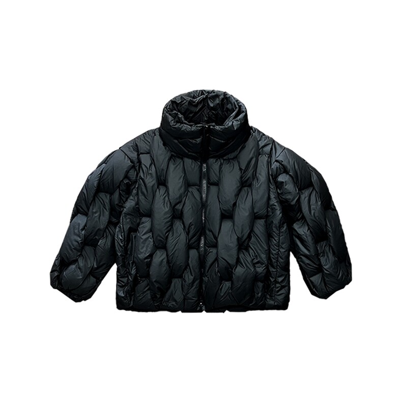 B02/P138控178冬季小众百搭编制设计立领面包服棉服外套男黑首1,男装棉衣,星座305B