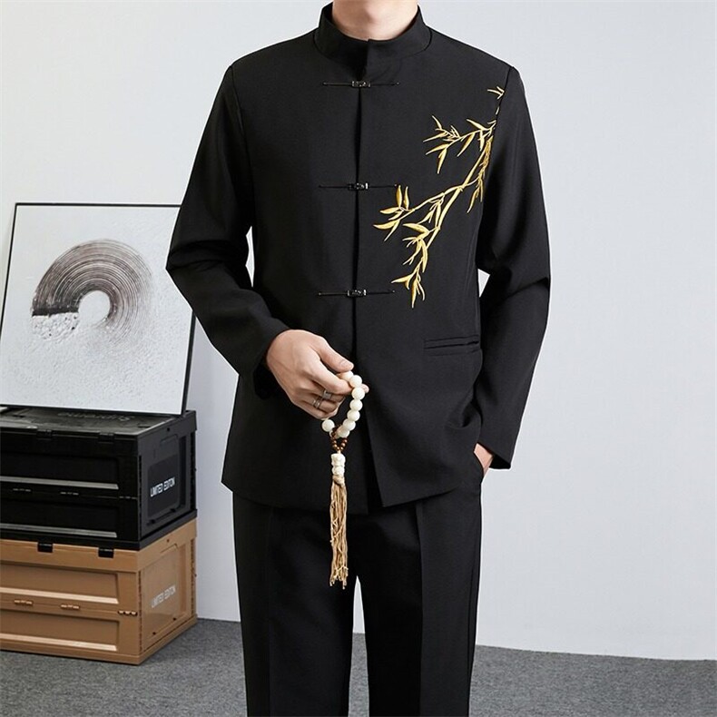 新中式金竹刺绣中山装结婚订婚服婚礼西装外套明星同款西服XF42,男装西服,星座601-1