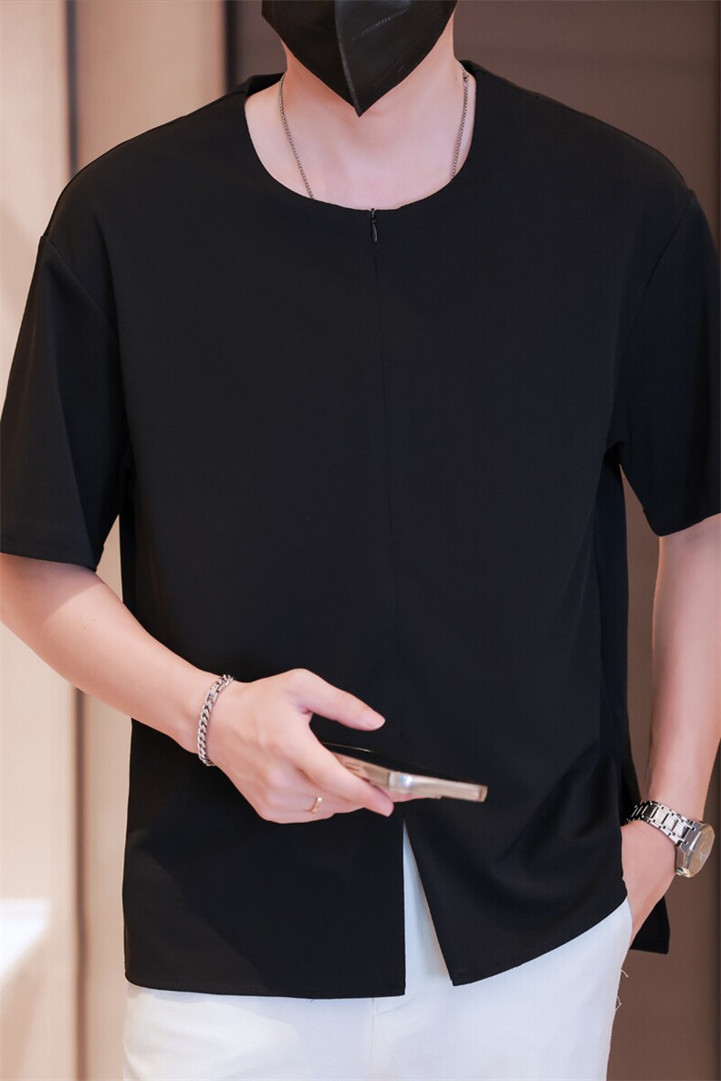 小伙无领纯色衬衫男休闲宽松风刺绣衬衣轻熟风A236-82576-P55,男装衬衫,电商A236