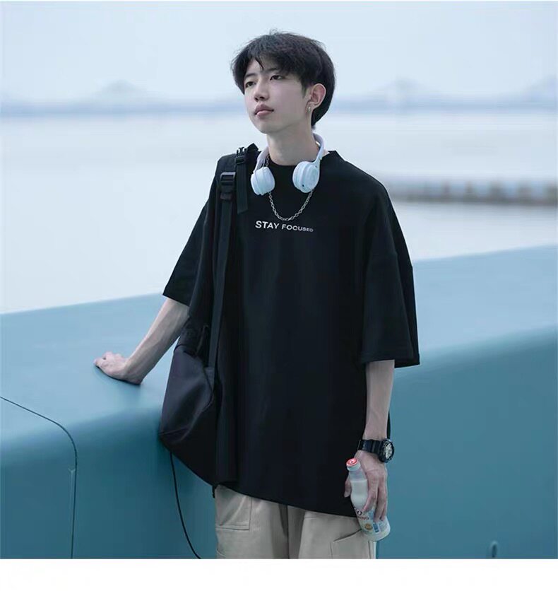 网图美式潮牌宽松纯棉短袖t恤五分袖上衣221-5/T1100/P25,男装T恤,星座221-5