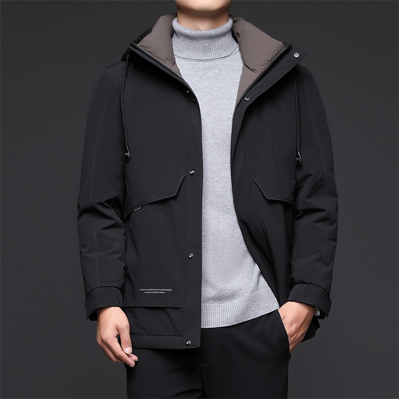 冬季连帽羽绒服男士2023新款加厚保暖上衣中年商务休闲白鸭绒外套,男装羽绒服,电商B212（原钱塘6029）