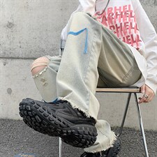 韩版破洞牛仔裤2023夏季新款美式街头直筒休闲阔腿裤K3404-P42，男装牛仔裤，星座512-2