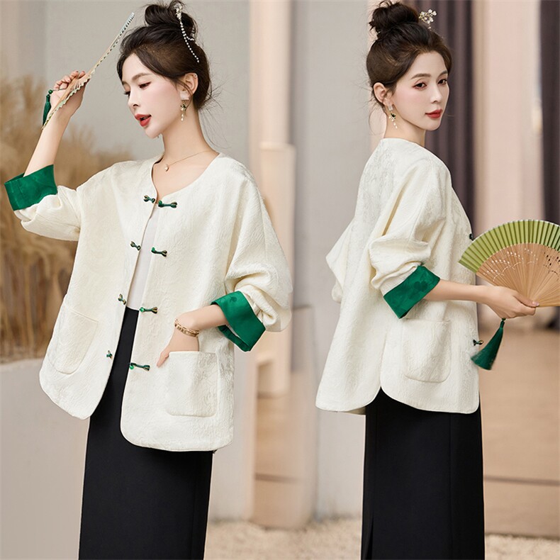 2025年春季新中式新款套装盘扣撞色提花宽松时尚款RF1D077-5801#，女装套装/套裙，蝶眷