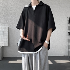 8XL-M假两件V领短袖t恤男夏翻领半袖宽松重磅华夫格大码DT001P40，男装T恤，电商B312