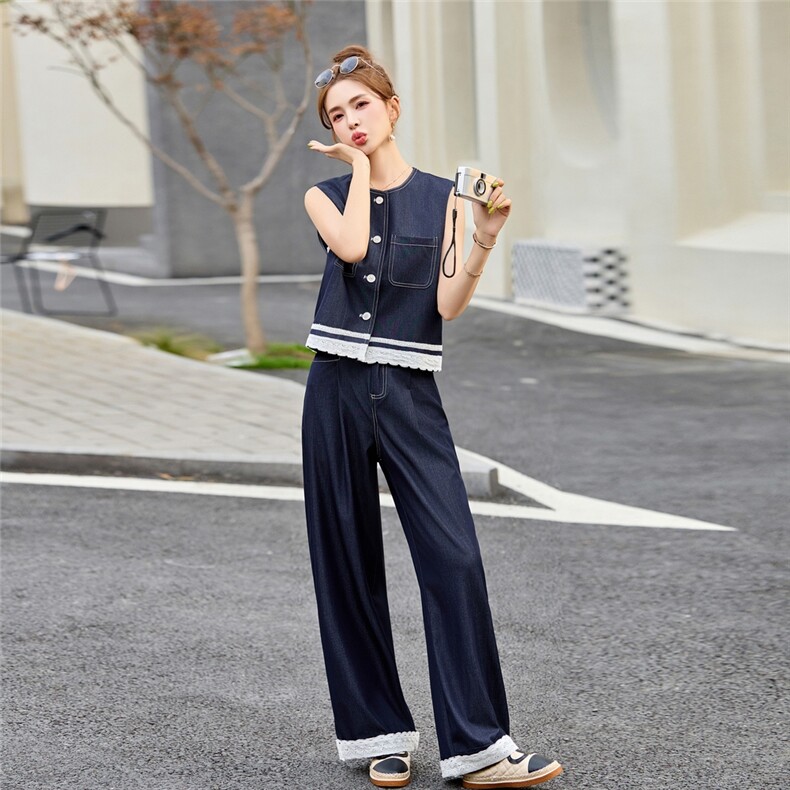 牛仔套装女2025夏季新款韩系高级减龄气质时尚休闲两件套,女装套装/套裙,魅影