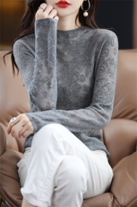 时尚蕾丝拼接半高领长袖针织衫显瘦修身百搭毛衣，女装针织衫/毛衣，大美人包芯纱店