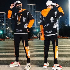 2021春季潮牌运动工装套装假两件套长袖嘻哈卫衣套装男TZ575-P95，男装卫衣，电商A441