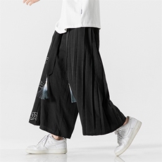 夏季改良汉服阔腿裤飘带乱麻古风裙裤仙鹤宋裤男女情侣K236/P85，男装民族服装，电商A221A