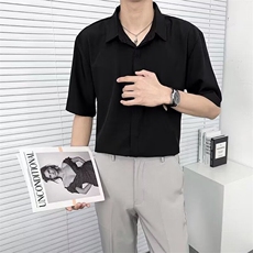 商务休闲短袖条纹衬衫男士修身薄款垂感免烫高级垂感休闲半袖衬衣，男装T恤，星座506A
