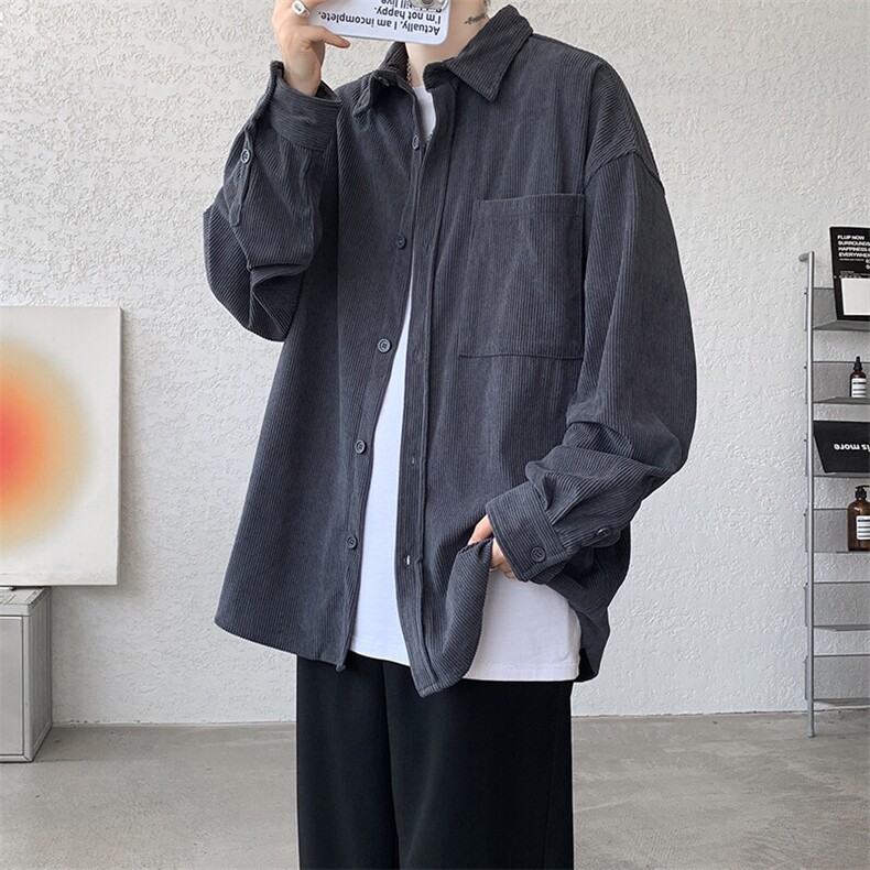 M-8XL春季灯芯绒衬衫特大码复古翻领工装长袖衬衣外套CS9001/P58,男装衬衫,电商B238