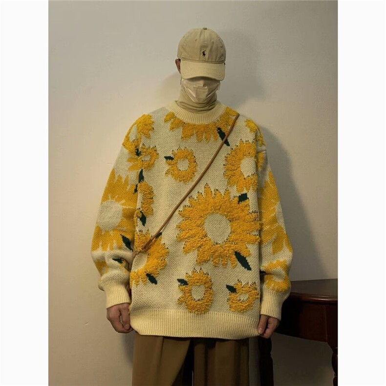 秋冬潮牌向日葵毛衣男情侣款日系复古慵懒风宽松针织衫MY222P53,男装针织衫/毛衣,星座1013-5