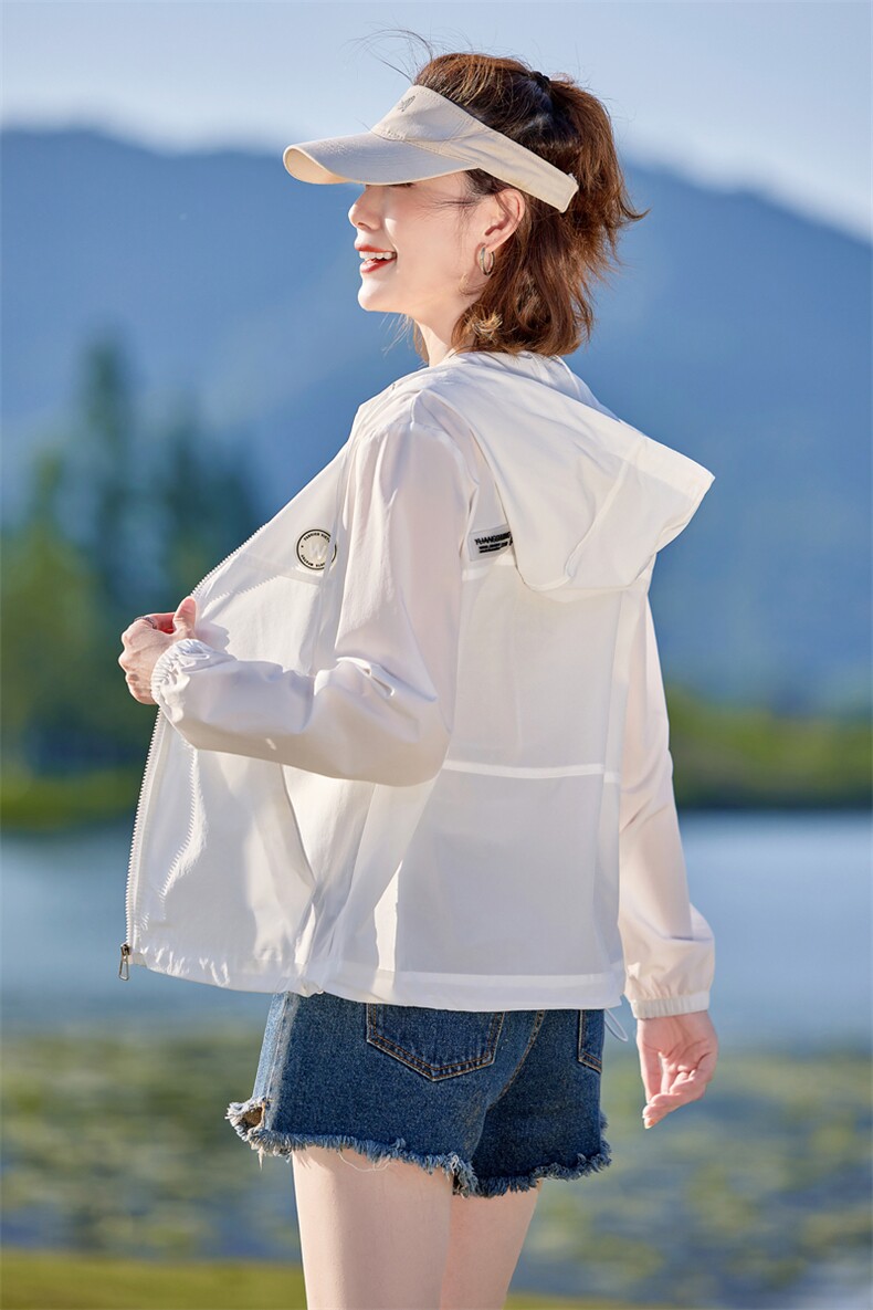休闲冰丝防晒衣女2025夏季新款连帽透气开衫户外防晒服凉感薄外套,女装防晒衣,以桐