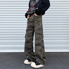 美式复古迷彩多口袋修身工装裤嘻哈直筒显瘦微喇裤男女，男装工装外套，星座410-6（原星座1304-1）