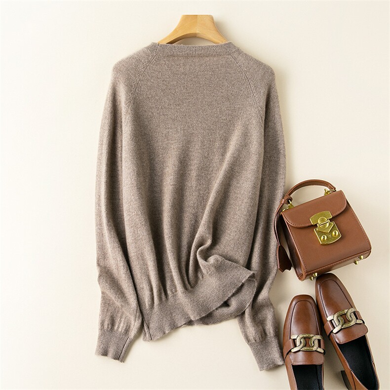 优雅气质斜扣设计羊绒衫显瘦百搭时尚单品，女装羊绒衫，三莲羊绒