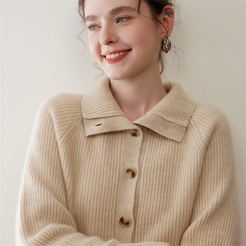 加厚元宝针开衫立领新款百搭，女装针织衫/毛衣，绒又羊绒