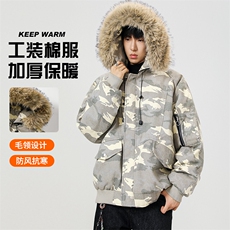 美式毛领派克棉服男冬季加厚工装棉衣情侣外套M060-P110迷彩P115，男装棉衣，星座308B-2