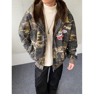 加绒牛仔棉服男冬季棉衣外套羊羔绒加厚毛领保暖外套MY1305-P158图片