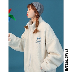 冬季羊羔毛情侣款oversize慵懒风羽绒棉服女冬季2023加厚棉衣外套，男装棉衣，星座909