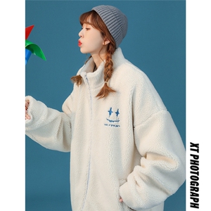 冬季羊羔毛情侣款oversize慵懒风羽绒棉服女冬季2023加厚棉衣外套图片