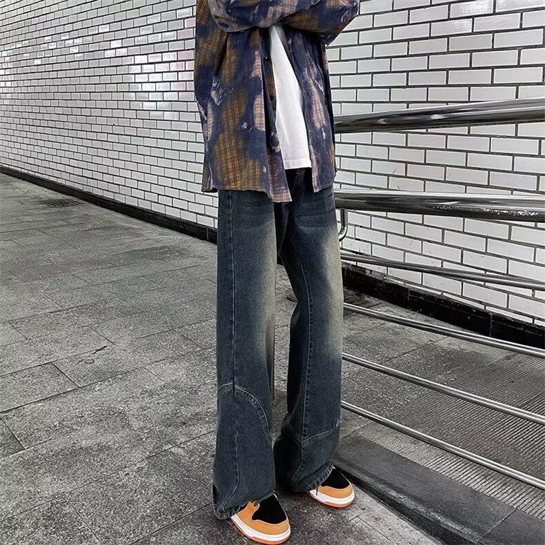 美式经典复古小众设计怀旧水洗做旧牛仔裤男微喇叭Y9101-P58,男装牛仔裤,星座1109-3