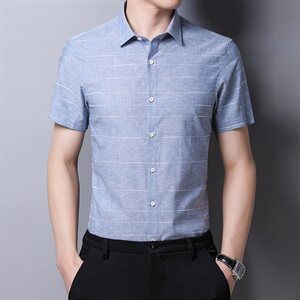 H12937 2021夏季新款短袖衬衫男 棉59%酯纤维31%粘纤10%图片