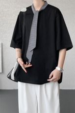 T10136-特批35控68新款小众夏季短袖撞色拼接双纱面料大码T恤，男装T恤，电商A059