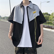 复古衬衫男夏装港风学生宽松小众设计感男装上衣外穿CS01276-P40，男装衬衫，星座308B-2