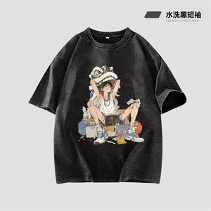 潮舞狮人物印花新款短袖t恤男女夏季宽松街头美式上衣GA536 P24图片
