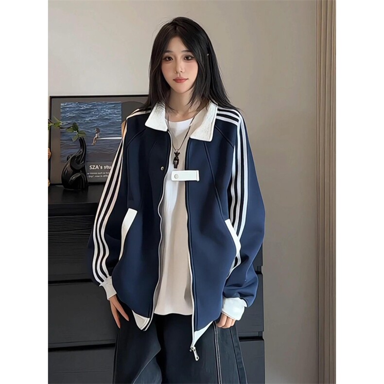 抖音得物高品质26春装美式高街结构拼接织带翻领卫衣夹克外套W113,男装夹克,电商A486