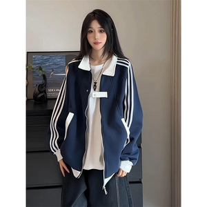 抖音得物高品质26春装美式高街结构拼接织带翻领卫衣夹克外套W113图片