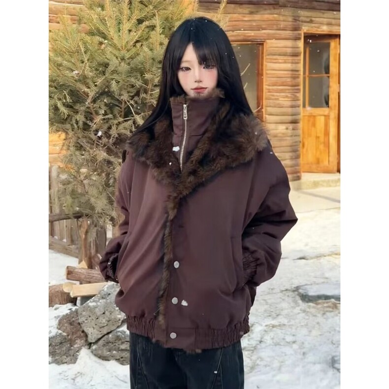 现货美式宽松假两件狼王座山雕短款宽松棉服MY8225/P115,男装棉衣,星座205-3