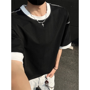 300克得物重磅100纯棉宽松撞色结构感光板短袖T恤男 RH5015-特P32图片