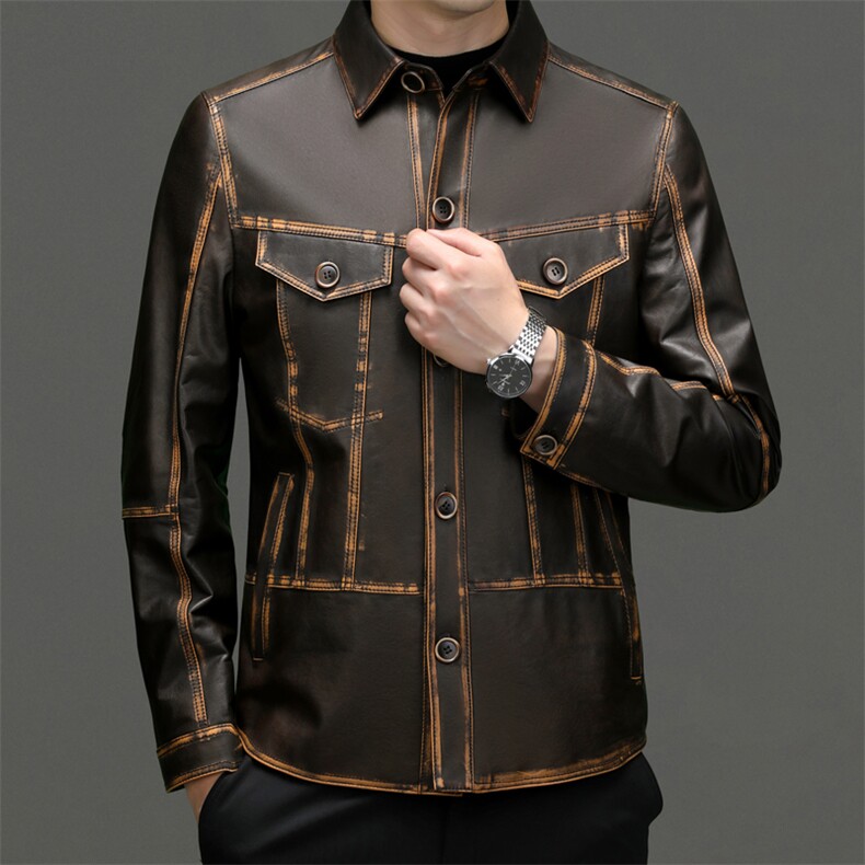 秋冬新款海宁真皮皮衣男牛皮夹克商务休闲男装翻领外套工装P950，男装夹克，电商B360A（原721A）