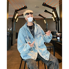 复古做旧水洗连帽牛仔外套男春秋季新款美式潮牌痞帅工装夹克上衣，男装夹克，星座410-6（原星座1304-1）