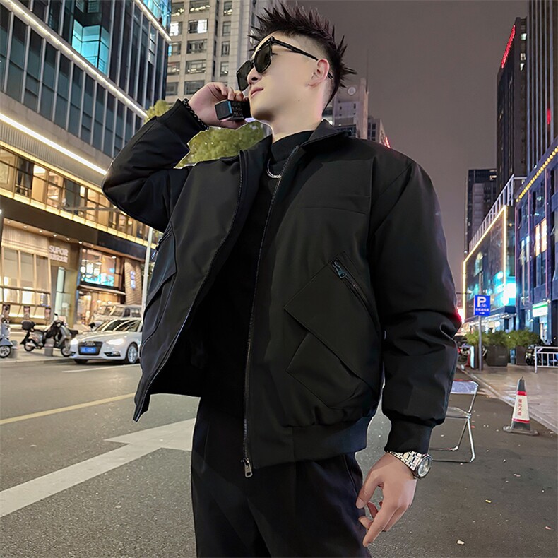 AY126/P138控178冬季社会小伙休闲百搭百搭口袋翻领棉服男黑首1,男装棉衣,星座305B-1