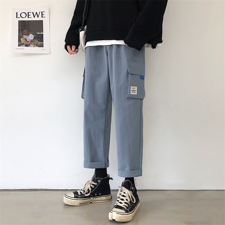 加绒港风2021九分裤男潮流宽松运动休闲工装裤5106-P30加绒批35,男装休闲裤,星座718-1