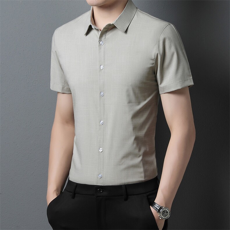 男士2023年春季新款竹纤维短袖衬衣青年修身尖领春装衬衫休闲，男装衬衫，电商B360
