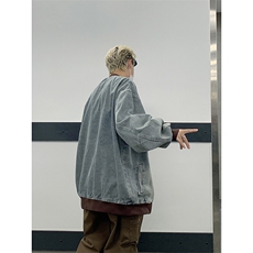 潮牌复古字母贴布棒球服牛仔外套春秋季新款休闲时尚夹克外套，男装夹克，星座410-7