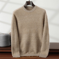 秋冬新款纯色圆领针织套头上衣，男装针织衫/毛衣，隆格羊绒