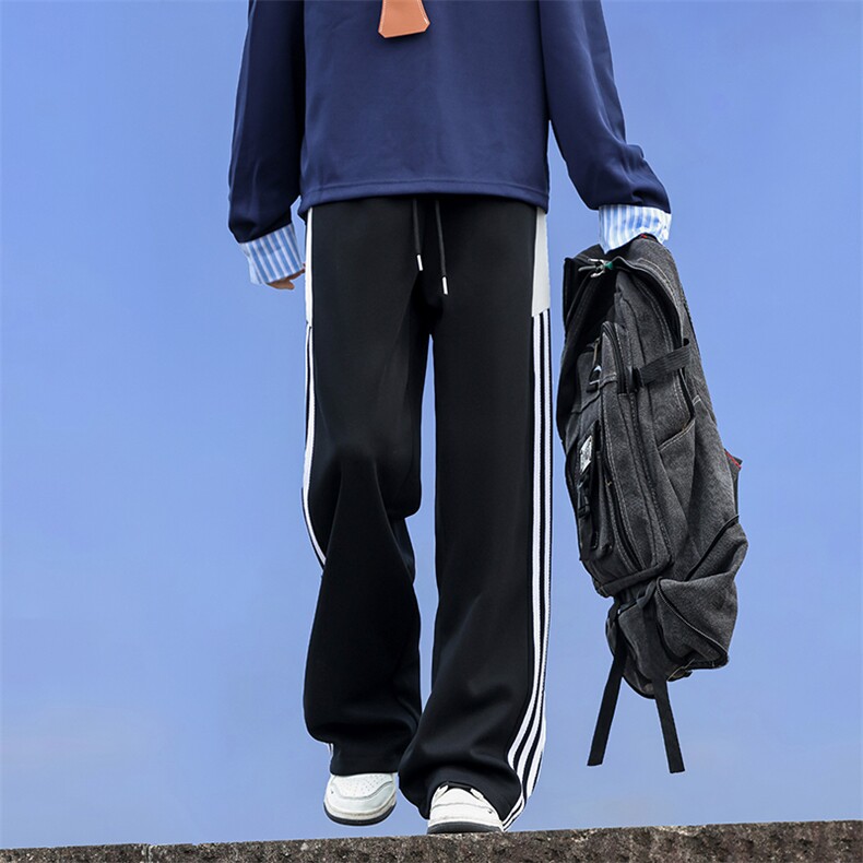 美式复古侧边条纹卫裤春秋季潮流宽松运动休闲裤图片