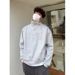 半拉链立领卫衣外套男士春秋季宽松简约灰色高领薄绒上衣 W135图片