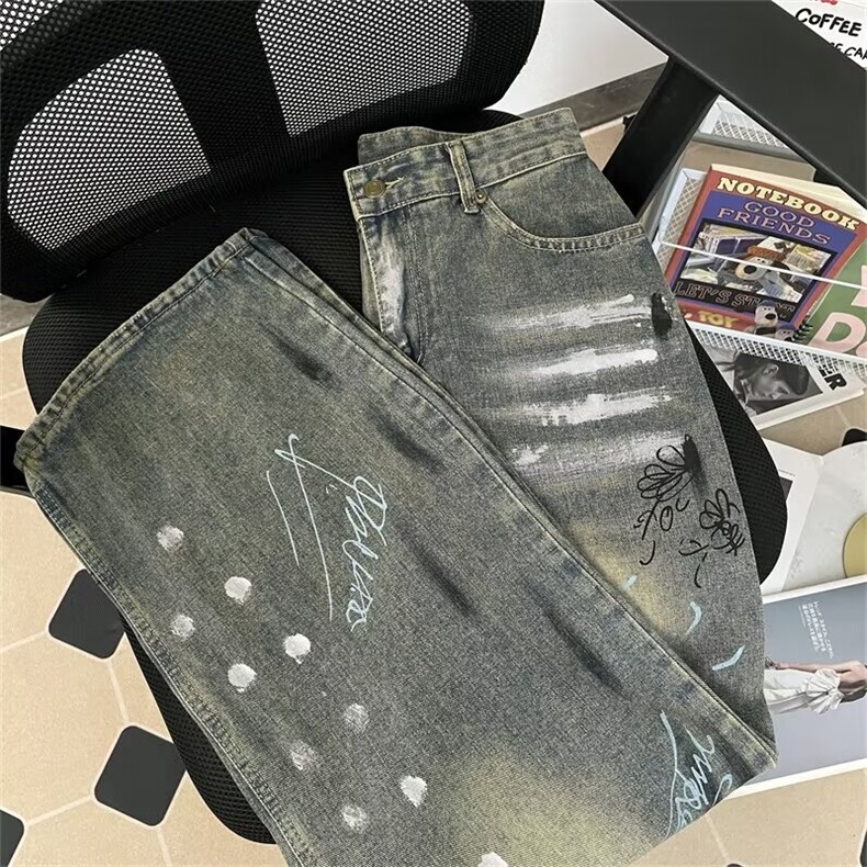 秋款男牛仔裤渐变色字母涂鸦扎染宽松长裤NK25P68,男装牛仔裤,星座1013-1