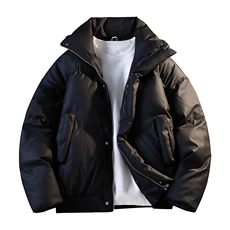 立领PU皮棉服宽松休闲百搭高级感棉衣纯色保暖外套MD8808-特价P70，男装棉衣，电商A007
