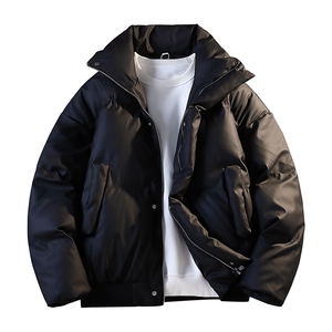 立领PU皮棉服宽松休闲百搭高级感棉衣纯色保暖外套MD8808-特价P70图片